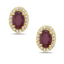 0.14 Ct. Tw. Diamond Around 1.25 Ct. Tw. Oval Ruby Stud 14K Yellow Gold Earring