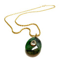 Natural Stones And Barrel Chain Necklace LARGE charm: raw emerald, Moonstone