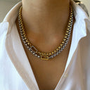 Box Necklace Front Clasp - Gold Clasp Silver