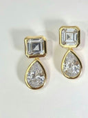 Cushion and Drop bezel earrings (pack2 gold-silver)